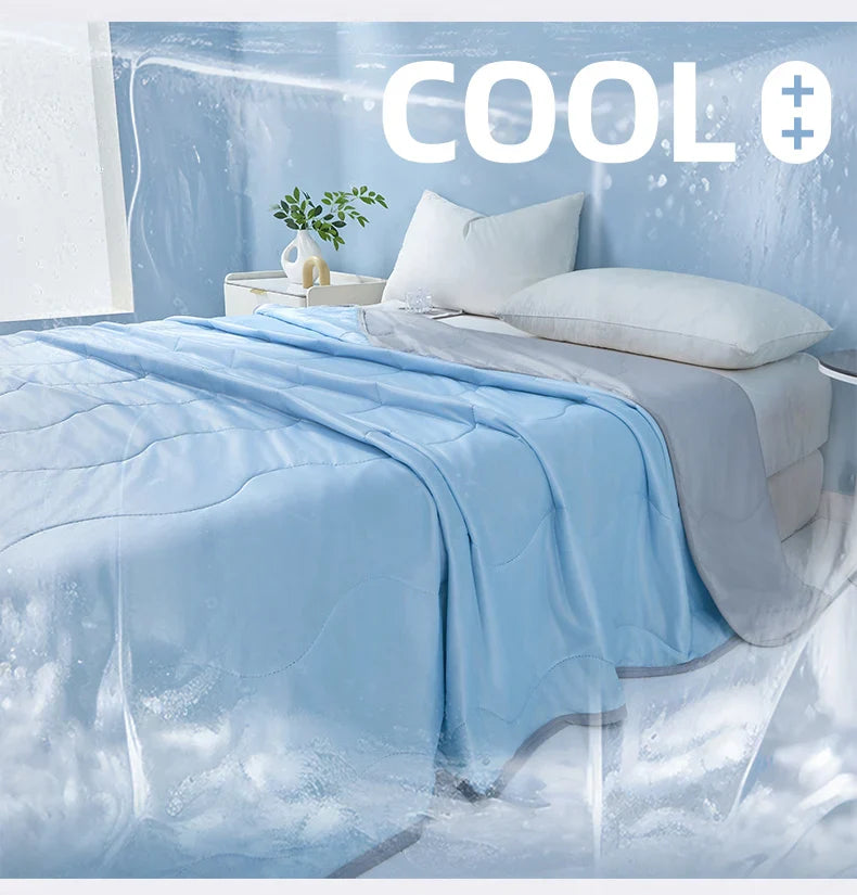 2025 new solid color simple wave grid ice cream cool silk summer blanket machine washable single air conditioner quilt