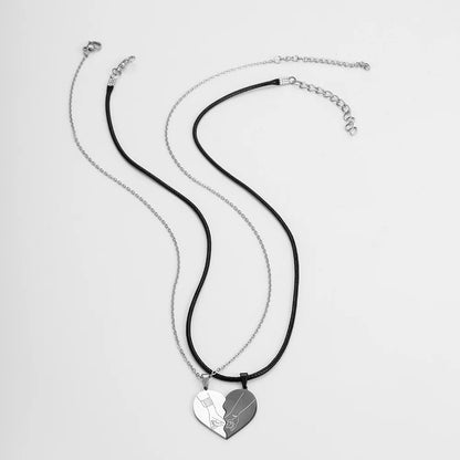 Fashion Stainless Steel Heart Puzzle Lock Key Pendant Couple Necklace Pendants Necklaces For Lovers Valentine's Day Jewelry