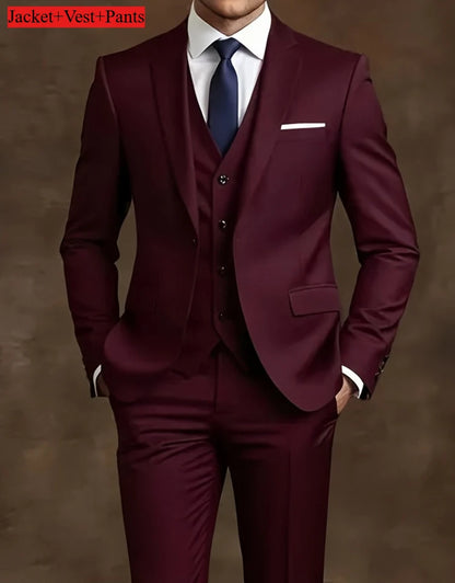 Elegant Men's Suit Sets- Slim Fit Tuxedo Set for Weddings & Formal Occasions, Black Suit