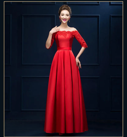 Luxury Lace Appliques Evening Dresses Elegant Satin A Line Embroidery Lace Up Prom Gowns Formal Party Vestido De Gala For Bride