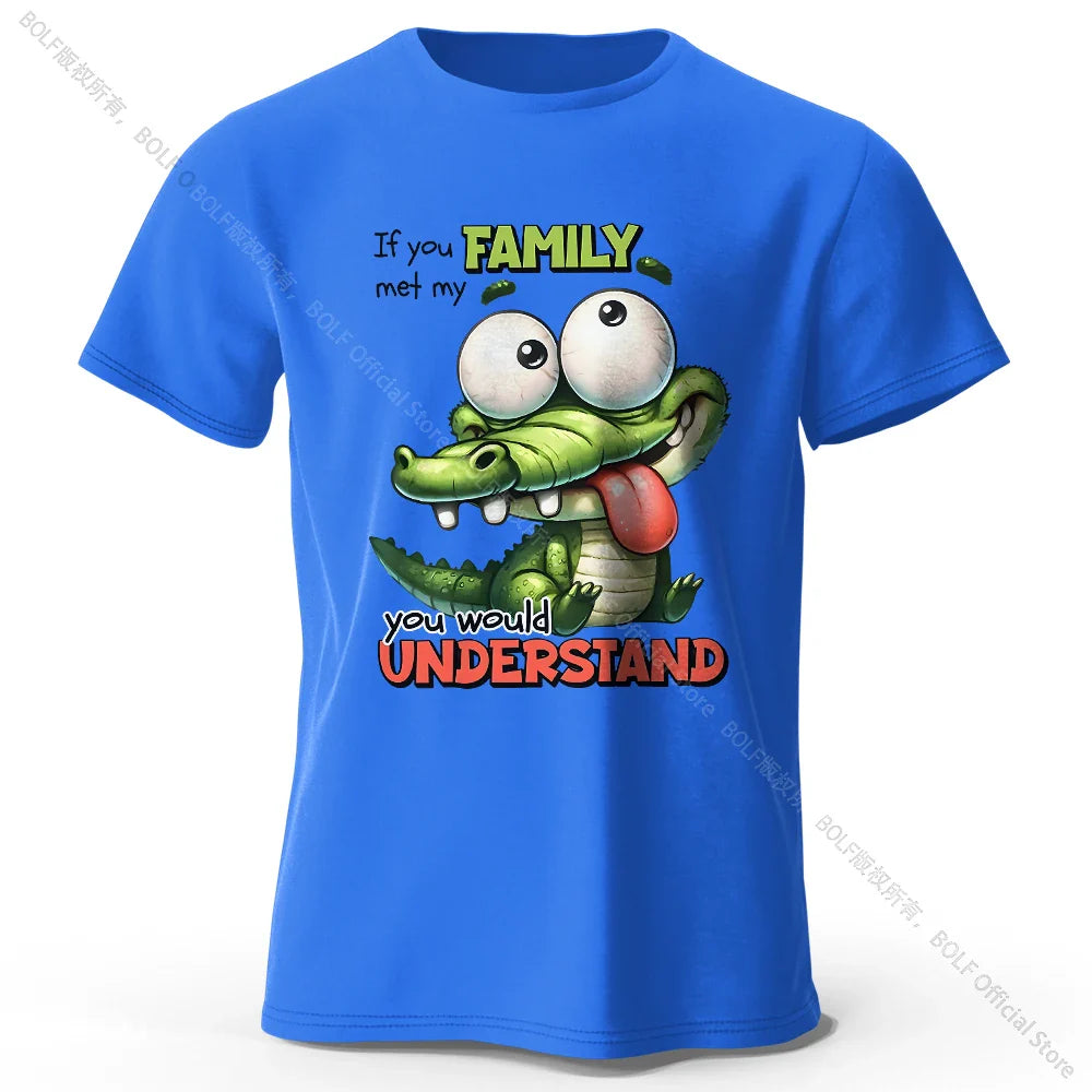 Cartoon Alligator Print 100% Cotton T-Shirt, Soft & Breathable Round Neck Short Sleeve Tee, Unisex Fun & Quirky Style