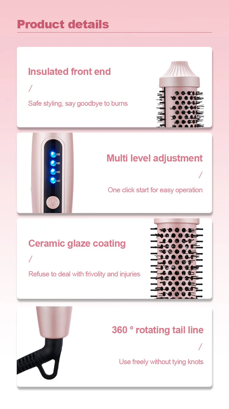 TINSOL Negative Ion Curling Iron 38mm Hot Air Brush, Dual-use for Curling and Straightening, Heated Styling Comb