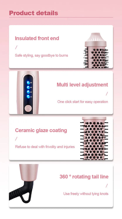 TINSOL Negative Ion Curling Iron 38mm Hot Air Brush, Dual-use for Curling and Straightening, Heated Styling Comb