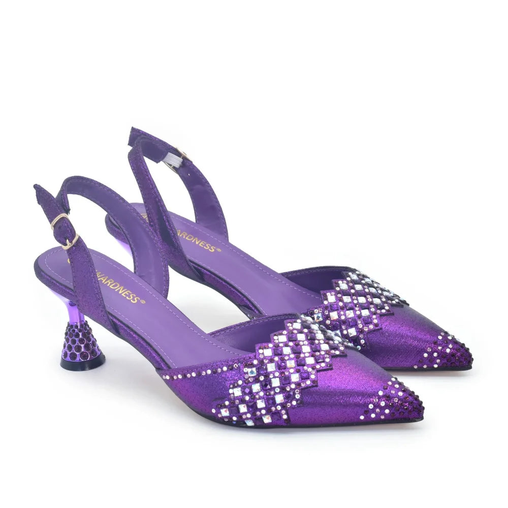 Purple Shoes and Bags Set for Women African Shoe and Bags Set for Wedding Pointed Toe Shoes Sexy Wedding Party Sandals