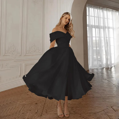 Off Shoulder Midi Wedding Dresses A-Line Ankle Length Ivory Bridal Shower Party Gowns Customized свадебное платье