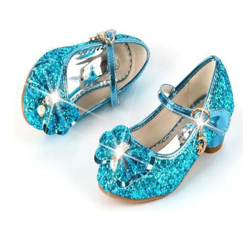 2026 Spring New Children's Shoes  Princess Shoes Girl's Fashion Sandals Crystal Princess Shoes Blue Pink Silver