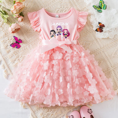 Mira Rumi Girls Summer Dress Cartoon Bow Tutu Dress 3D Butterfly Cotton Party Casual Dress for Baby 2-6 Y