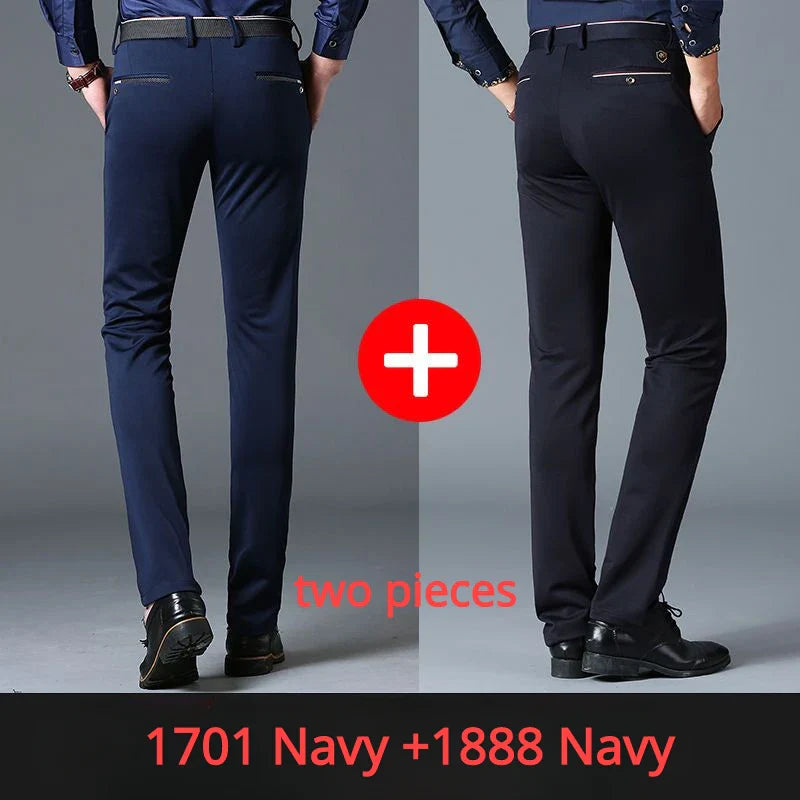 Casual Suit Pants Stretch Men's Dress Pants Black Navy Blue Suit Pants Straight Slim-Fit Business Formal Trousers Plus Size 40