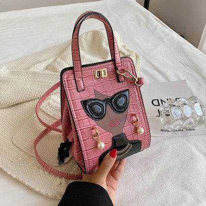 Cartoon Girl Handbag High Quality PU Leather Shoulder Bag for Women Pearl Crossbody Bag Designer Messenger Bag Female Satchel