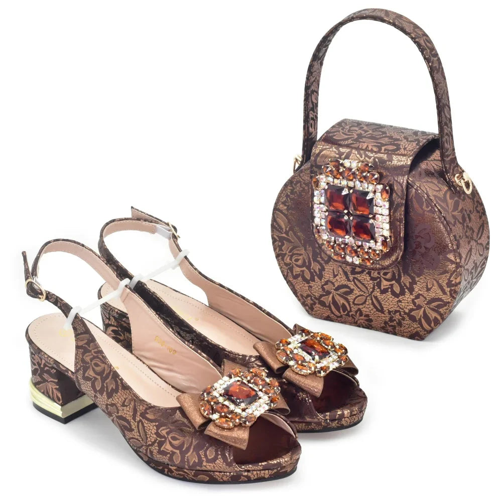 New Arrival Women Shoes and Bags To Match Set Italy Lady Peep Toe Shoes Sexy Wedding Party Sandals Rhinestone Women Pumps