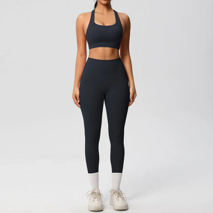 Women 2pcs Patchwork Sport Yoga Suit Training Sleeveless Sport Gym Tops  Tummy Control Slimming Booty Leggings Yoga Suit Sports