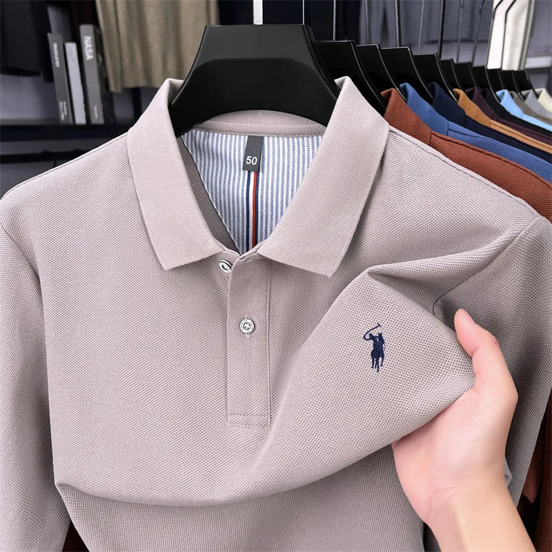 High end brand 100% cotton long sleeve polo shirt fashion luxury pony embroidery business casual comfort new Paul men's T-shirt