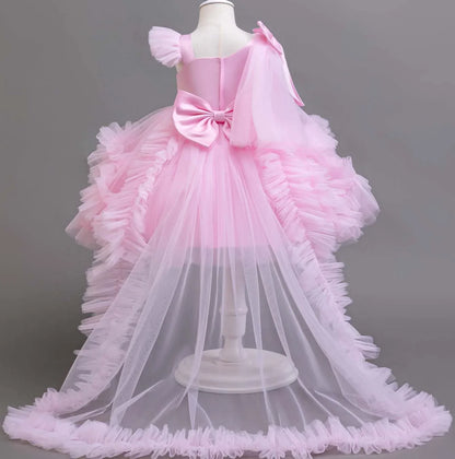 KLFLGD Novos vestidos de festa de verão para meninas vestido de festa elegante para casamento de floristas vestido de cauda de tule rosa para meninas de 2 a 6 anos