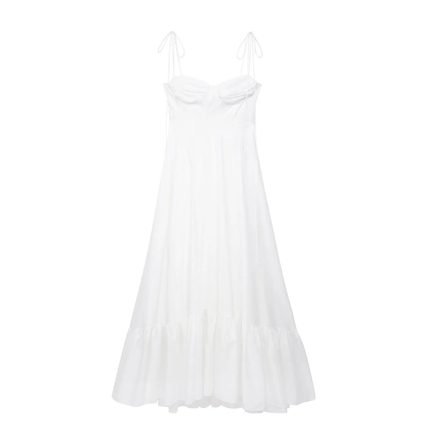 Summer New Woman Dress Spaghetti Strap Sleeveless Backless Lace-Up Zipper Pleats Sweet Beach Style Female Long Dresses