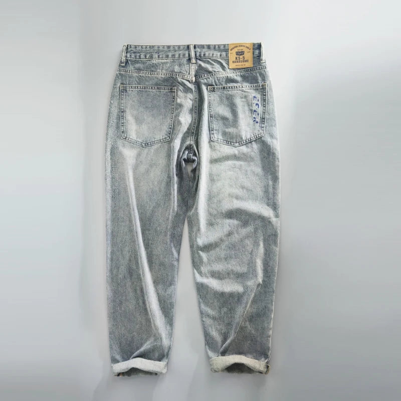 Summer Spring New Cotton Vintage Casual Jeans for Men Clothing Washed Soft Loose Straight Man Pants Baggy Jeans KK1056