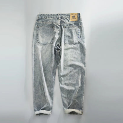 Summer Spring New Cotton Vintage Casual Jeans for Men Clothing Washed Soft Loose Straight Man Pants Baggy Jeans KK1056