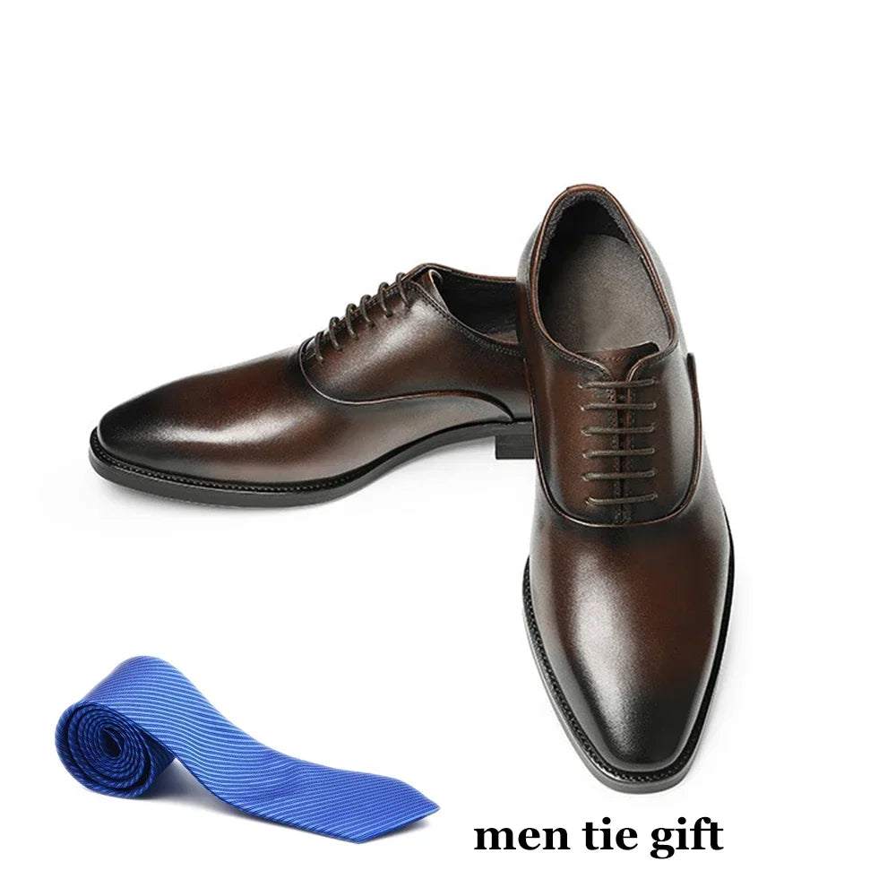 Italian Classic Mens Oxford Dress Shoes Genuine Leather Lace-up Plain Toe Burgundy Black Business Wedding Formal Shoes for Men