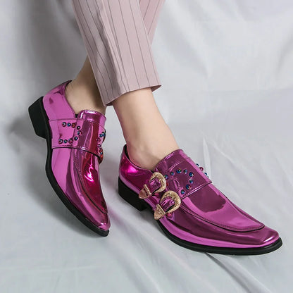 Pink Mens Patent Leather Shoes Designer High Quality Pointed Chelsea Formal Shoes Man Dress Wedding Party Shoes Men