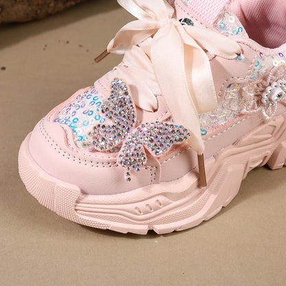 Children Shoes 2025 New Spring Toddler Girls Sport Shoes Bling Bling Soft Sole Breathable Outdoor Tennis Fashion Kids Sneakers