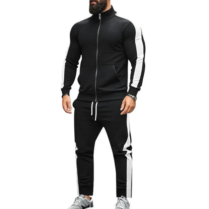 2025 Spring Autumn Men's 2-Piece Set Color Blocking Zipper Stand Collar Casual Sports Jacket Sweatshirt Trousers Suit
