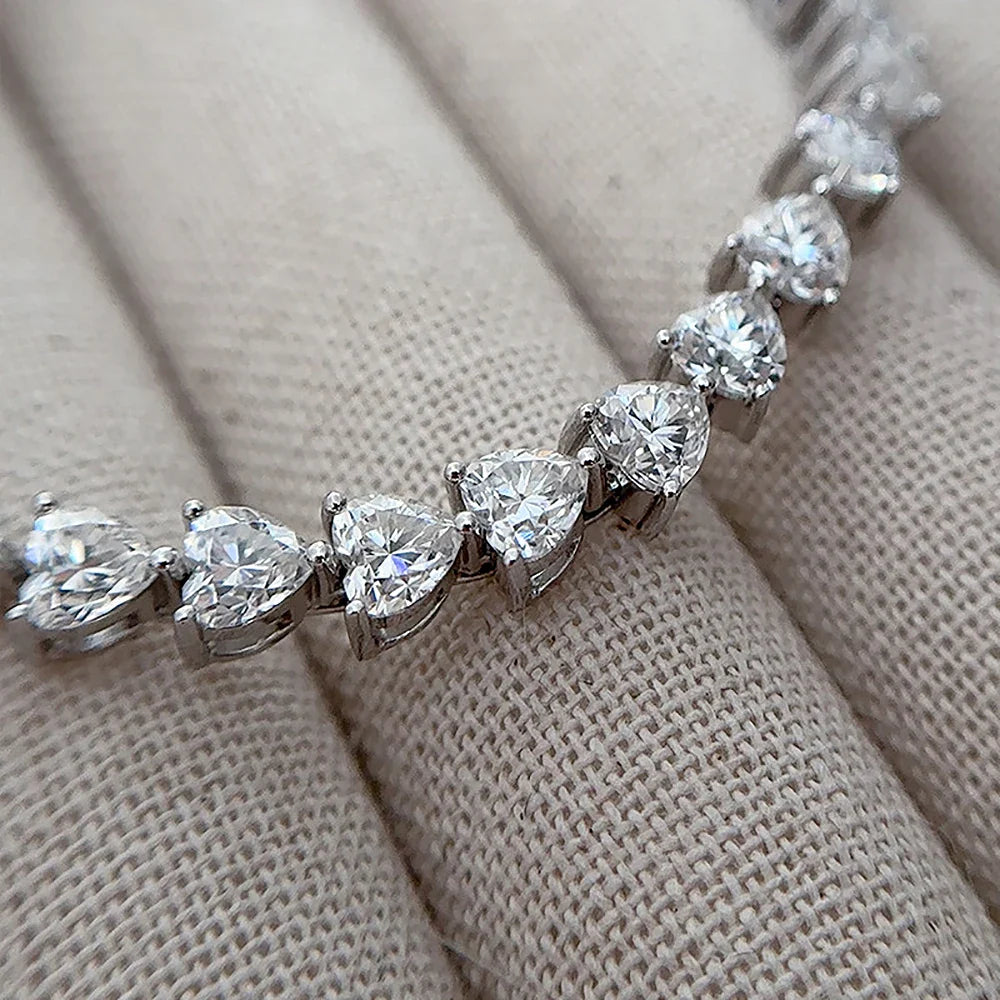 3/5/6.5mm Heart Cut Moissanite Tennis Bracelet with Certificates 925 Sterling Silver Sparkling Diamond Bracelets for Women