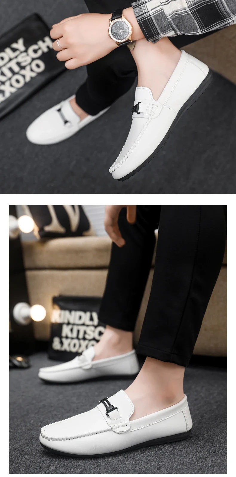 Trend White Loafers Man Big Size 46 Breathable Lightweight Men's Leather Shoes Comfortable Casual Shoes Men Driving Shoes