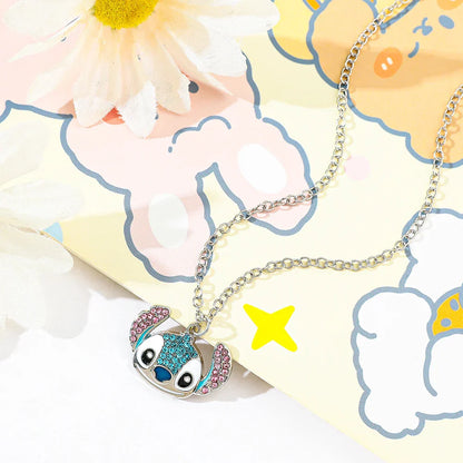 Stitch Cartoon Pendant Necklace Cute Filled Rhinestones Jewelry Personality Sweater Chain Gift for Fashion Lovers