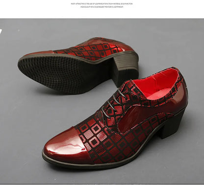 Men's High-heeled Leather Shoes Fashion Red Wedding Dresses Shoes For Men Luxury Formal Shoes Man zapatos de vestir
