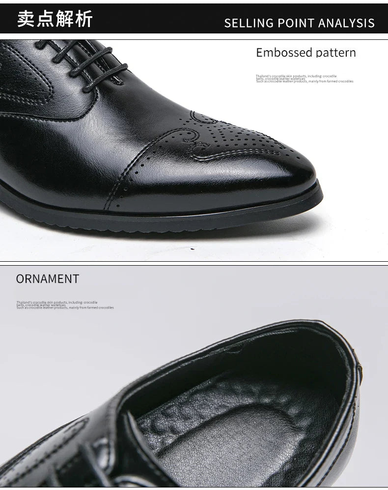 Formal Brogues Shoes Men Classic Social Casual Business Shoes Man Wedding Men's Dress Shoes Party Pointy Toe Leather Shoes Male
