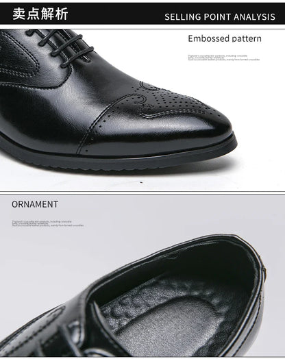 Formal Brogues Shoes Men Classic Social Casual Business Shoes Man Wedding Men's Dress Shoes Party Pointy Toe Leather Shoes Male