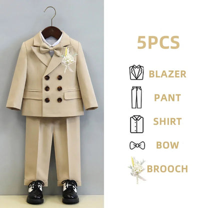 Children's Boys Autumn Formal Green Suit Boys Wedding Suit Children 1 To 14yrs Kids Blazer Pant Bowtie Flower Boys Suits Outfits