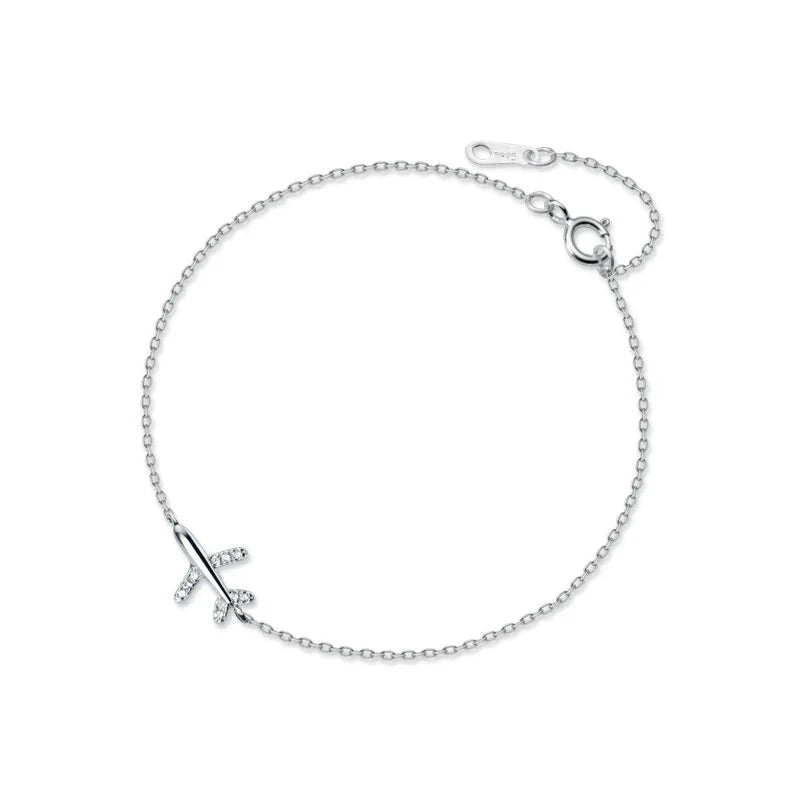 Fashion 925 Sterling Sliver Luminous CZ Cute Mini Airplane Bracelet for Women Link Chain Korea Style Fine Jewelry Bijoux