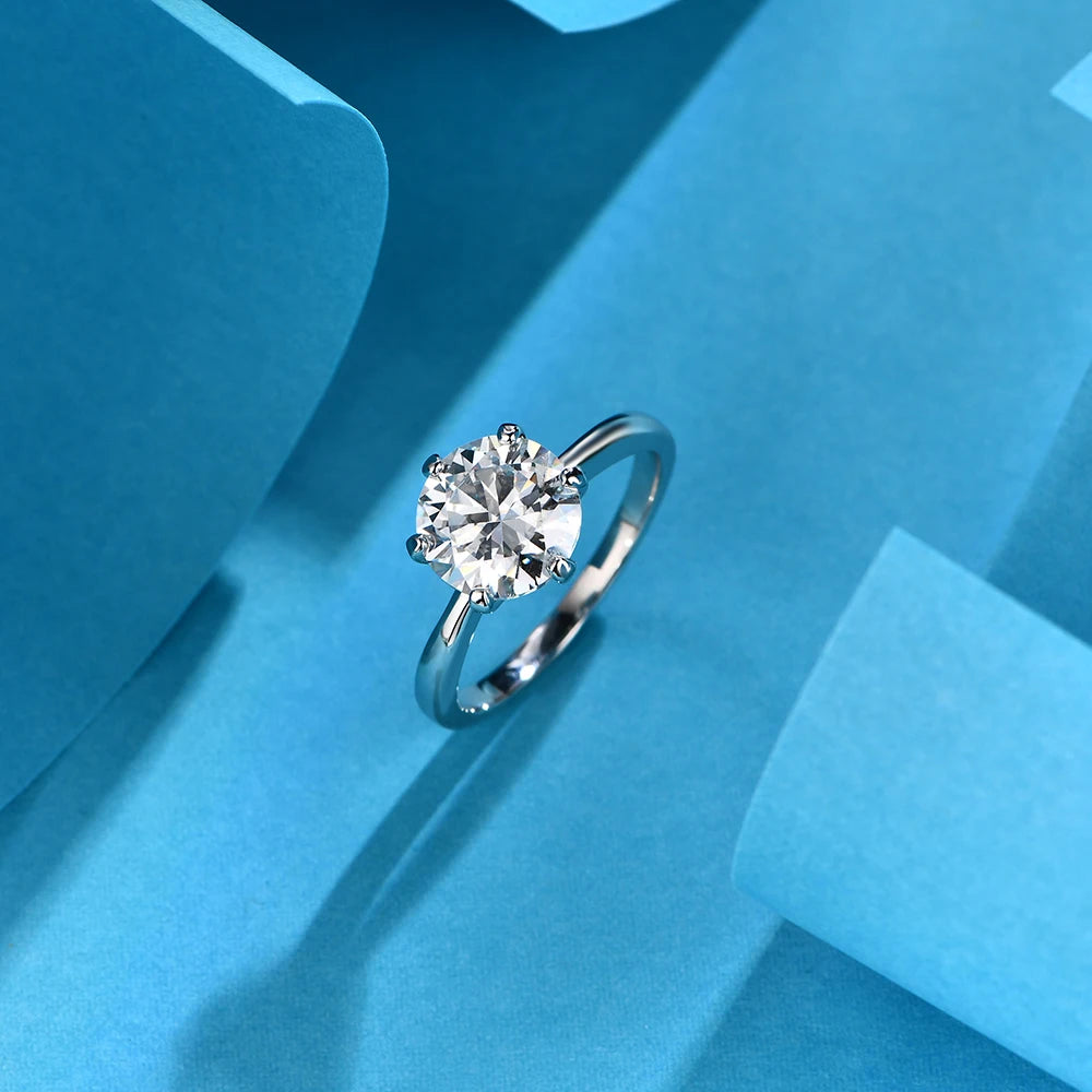 1ct 2ct 3ct Moissanite Ring Round Brilliant Diamond Test Passed 925 Sterling Silver Diamond Solitaire Rings for Women