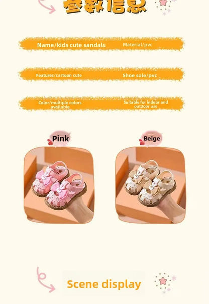 2026 Solid Bow Children's Summer Shoes Cute PVC Beach Non Slip Sandals For Baby Girls Footwear Soft Infant Kids Fashion Sandals