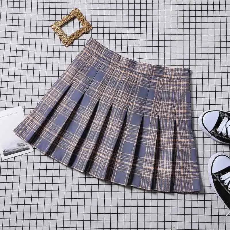 Women Preppy A-line Mini Wide Leg High Waist Harajuku Skirts Sexy Plaid Skirts Pleated Slim Mini Skirts Women Summer