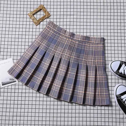 Women Preppy A-line Mini Wide Leg High Waist Harajuku Skirts Sexy Plaid Skirts Pleated Slim Mini Skirts Women Summer
