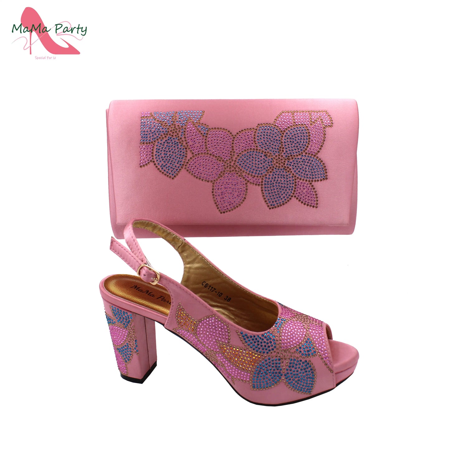 2024 Italian Design Shoes and Bag Set in Pink Color High Quality New Arrivals with Shinning Crystal for Wedding Party