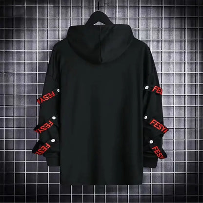 New Men's Hoodies Sweatshirt Autumn Casual Techwear Hip Hop Harajuku Hoodie Men Ribbons Patchwork Japanese Streetwear Darkwear
