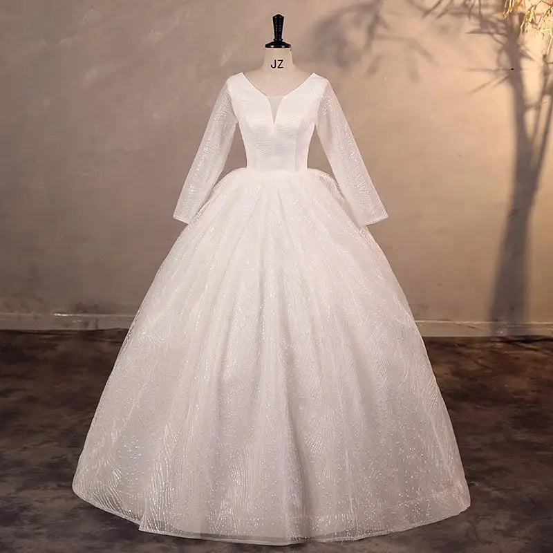 Wedding Dress Shiny Wedding Dress Classic Boat Neck Bridal Party Gown Vestido De Noiva Robe De Mariee Customized