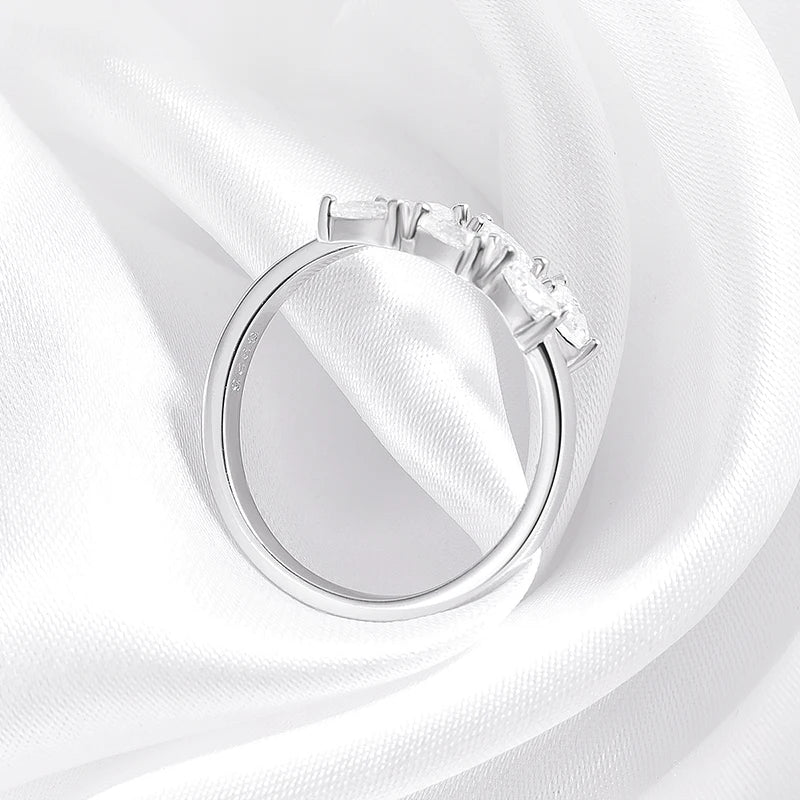 Test Passed 3*4MM Moissanite Rings for Women Lab Diamond Wedding Band 925 Sterling Silver Female Crown Single Tail Ring