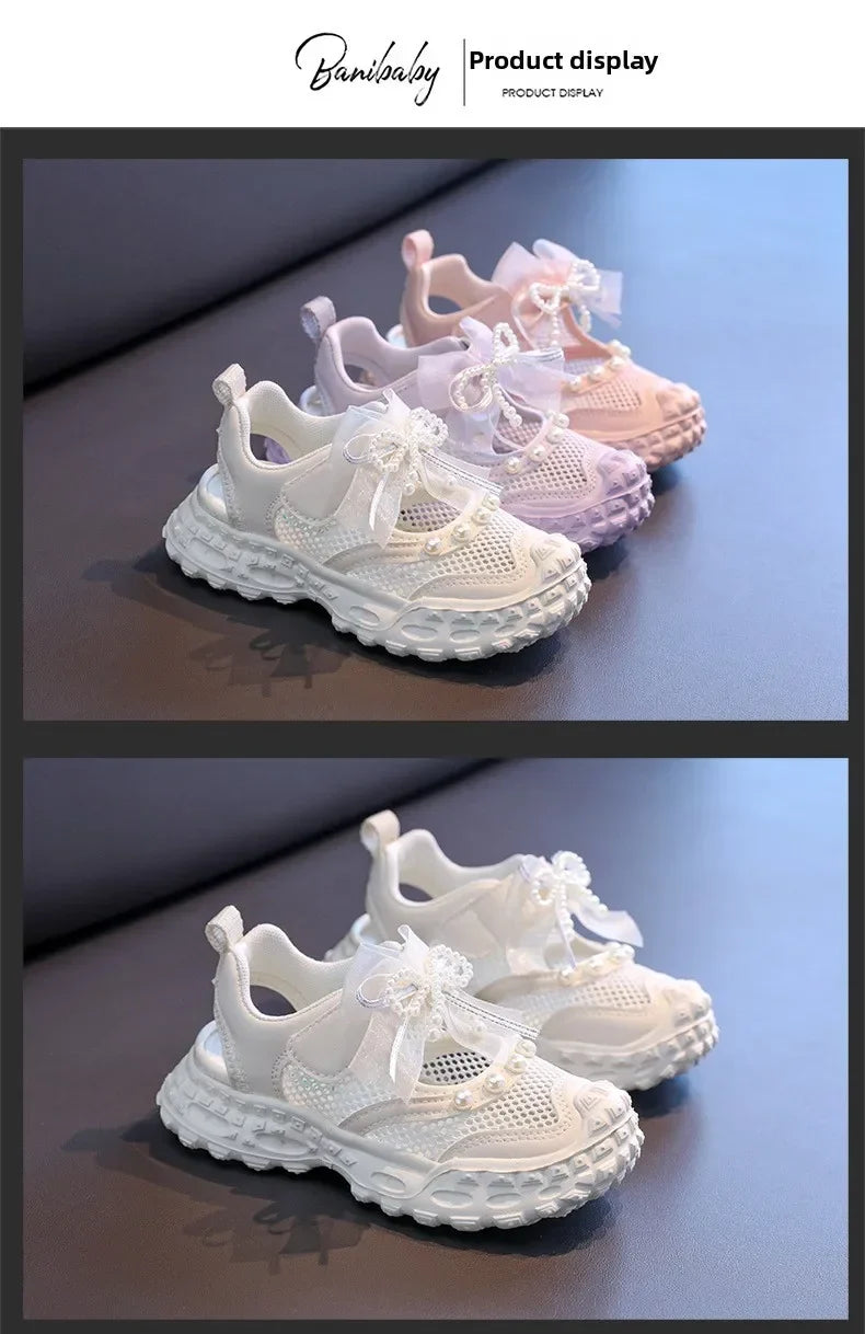 Summer Children School Running Sandals Sweet Breathable Girls Mesh Sports Sandals Non-slip Fashion Kids Princess Cut-outs Shoes