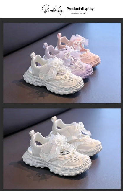 Summer Children School Running Sandals Sweet Breathable Girls Mesh Sports Sandals Non-slip Fashion Kids Princess Cut-outs Shoes