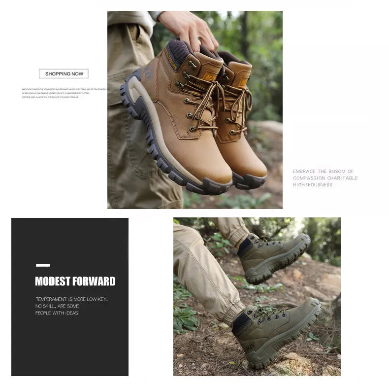High-Top Leather Men's Boots Breathable Desert Combat Boots Outdoor Non-slip Hiking Boots Men Motorcycle Boots Work Ankle Boots