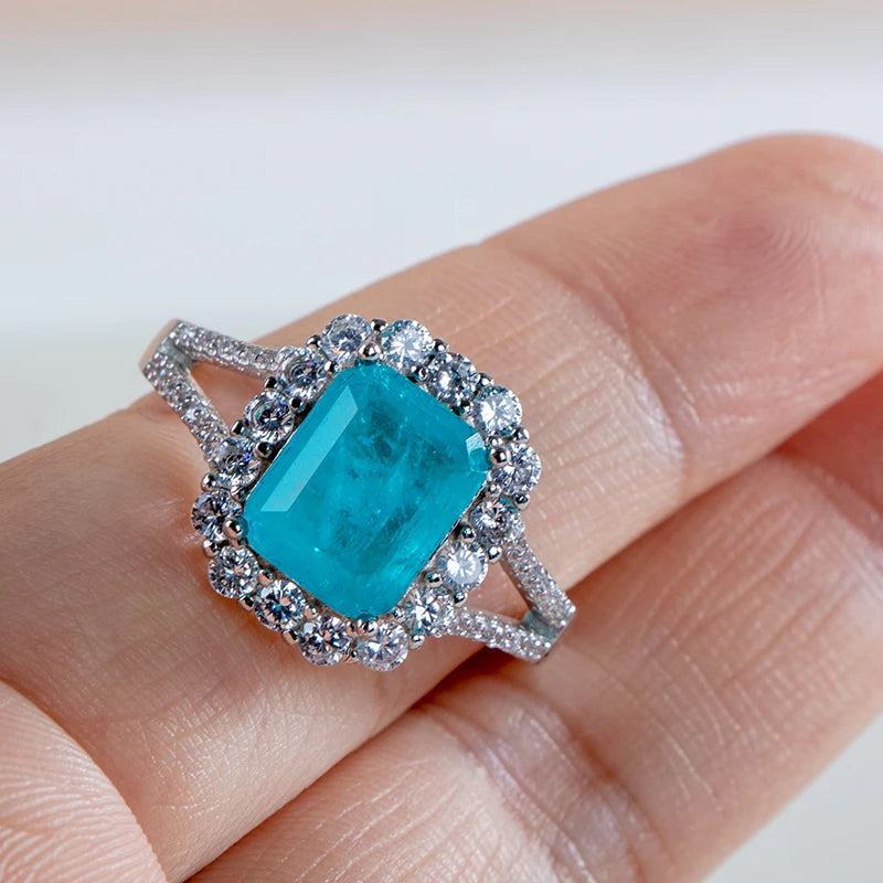 Luxury  sterling silver ring for charm lady with green emerald gemstones wedding fine Jewelry gift size 6-10