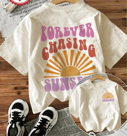 Forever Chasing Sunsets Printed T-Shirts Female Funny T Shirts Korean Fashion Graphic Casual Summer Tops Women Clothing