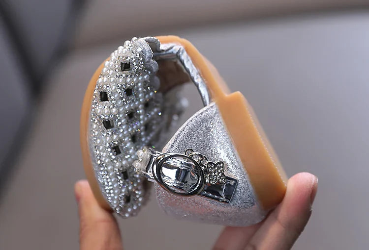 Summer Girl's Sandals Sliver Pink Diamante Luxury Hollow-out Kids Sliders Hook-loop Round Toe Glitter Stylish Children Shoe26-36