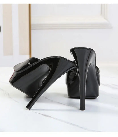 Slippers Women Summer 2022 New Black High Heels 13 CM  Color Club Sexy High Platform Thin  Party Girl Show Sandals  Size 34-43
