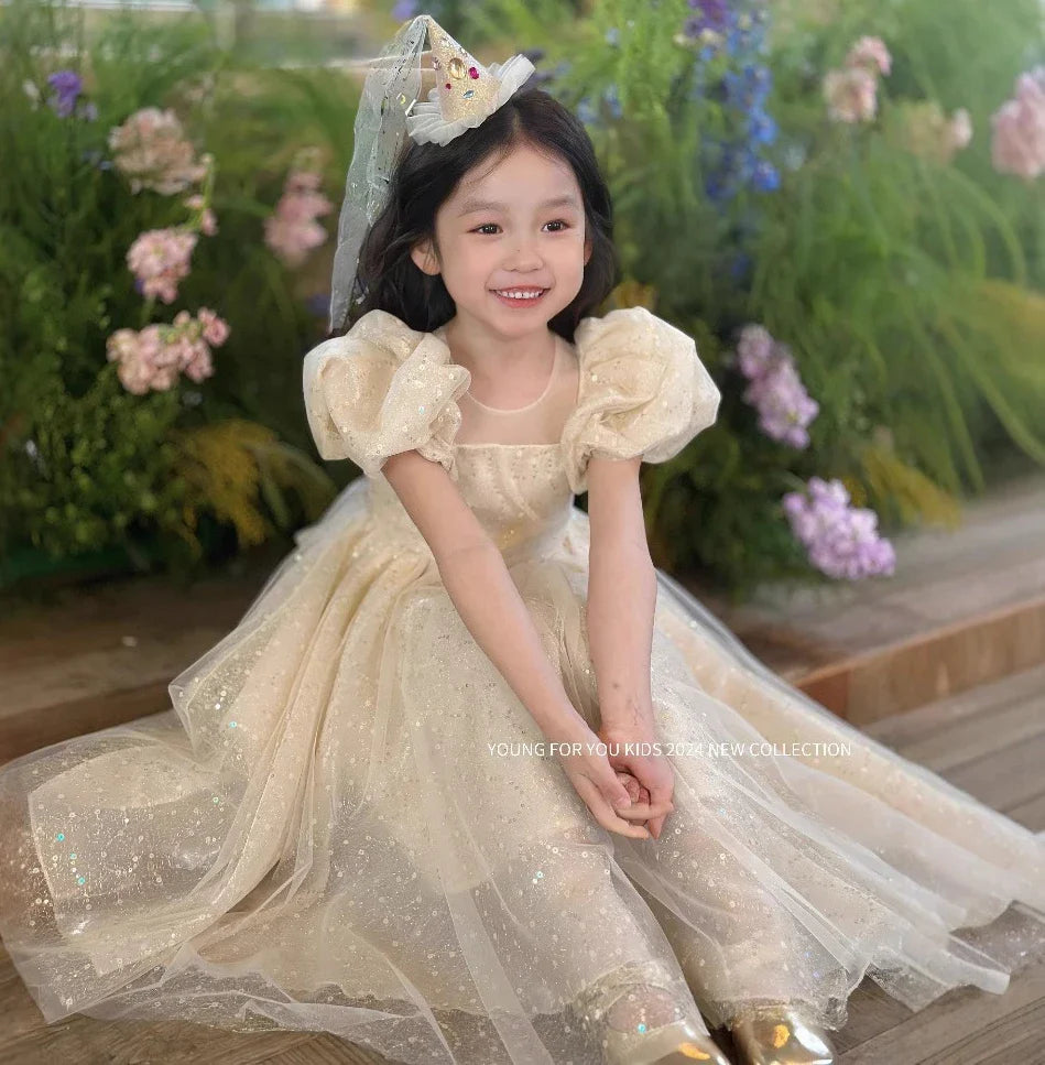 Children Dress Princess Dress 2026 Summer New Girls Sparkling Fairy Fluffy Gauze Dress