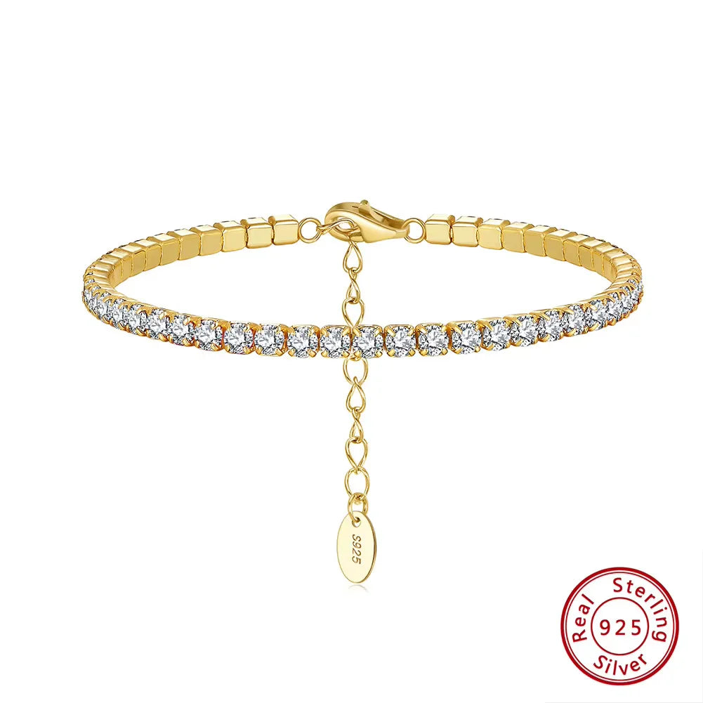 Fashion 3mm Bezel Setting Colorful 4A Cubic Zirconia Tennis 925 Sterling Silver Adjustable Bracelet for Women SB192