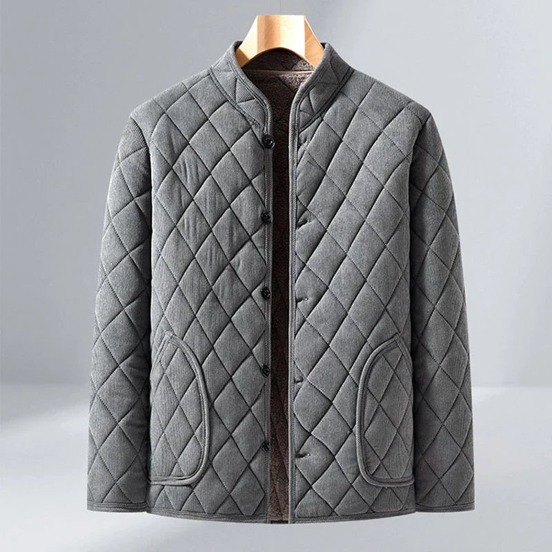 Mens Winter Jacket Windproof Thickened Padded Jacket Casual Diamond Warm Fleece Lined Coat Middle-Aged Dad's Solid Outdoor Wear